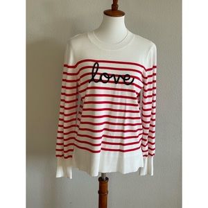 Marled ‘Love’ Red and White Striped Sweater